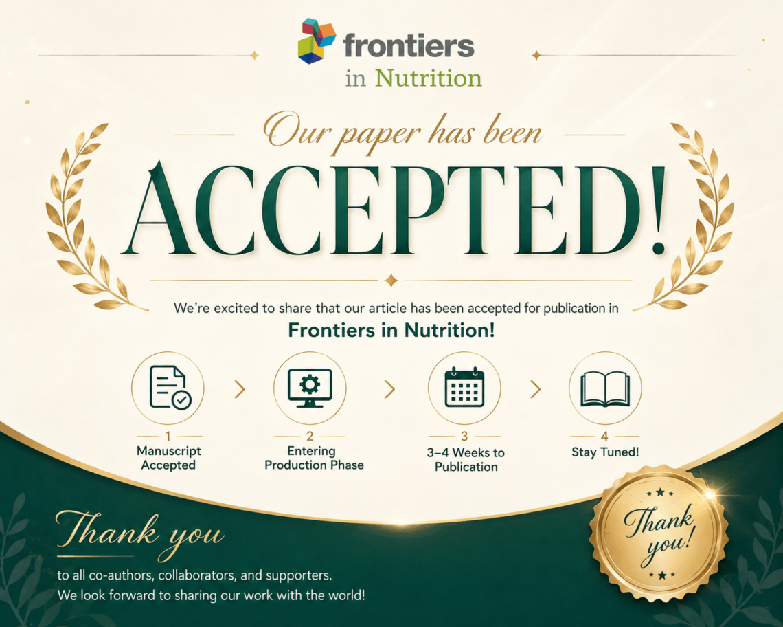 Our Article Has Been Accepted for Publication in Frontiers in Nutrition